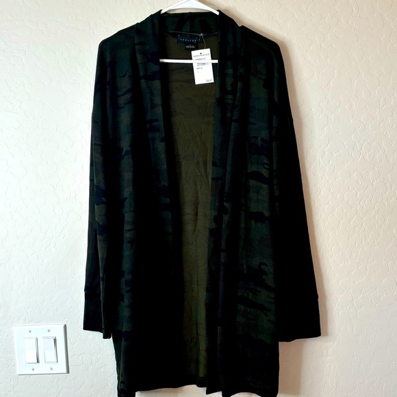 NWT Sactuary Camouflage Duster Black Green Pockets Open Sweatshirt Cardigan Sz L - Picture 1 of 5